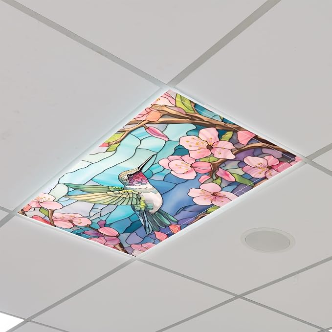 Glooglitter 4 Pcs Hummingbird Fluorescent Light Covers 4 x 2 ft Stained Glass - Image 3