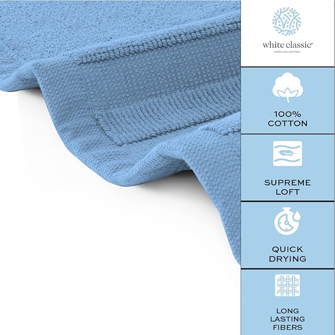 White Classic Luxury Bath Mat Floor Towel Set - Absorbent Cotton Hotel Spa Shower/Bathtub Mats [Not a Bathroom Rug] 22"x34" | 2 Pack | Light Blue