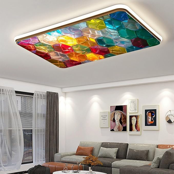 2 Pack Fluorescent Light Covers 4 X 2 Feet Colorful Geometry Magnetic Light - Image 6