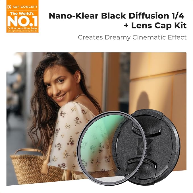 K&F CONCEPT 40.5mm Black Diffusion 1/4 Filter + Lens Cap, Mist Cinematic Effect - Image 2