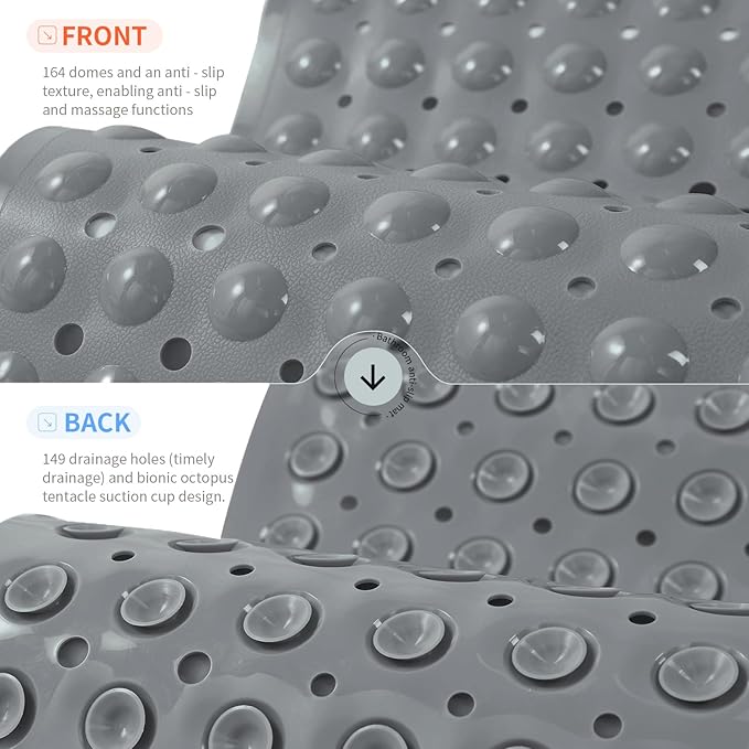 Anti-Slip Bathtub Shower mat, 20.8×20.8（Approximately 53×53cm） inch Soft Oversized Machine Washable Non-Slip Bathtub mat with Drainage Holes, Bathroom Floor Suction Cup.（1-Opaque Gray）