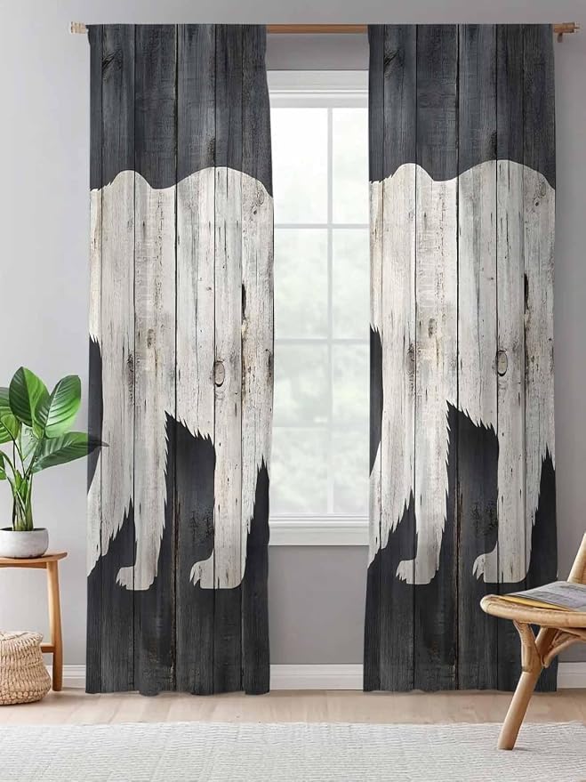 Sheer Curtains 84 Inches Long, Rustic Counrty Vintage Wood Grain Privacy Voile - Image 5