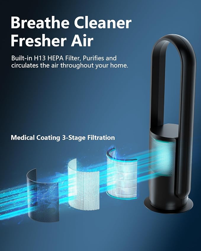 U ULTTY Bladeless Tower Fan and Air Purifier in one, Quiet Tower Fan - Image 4