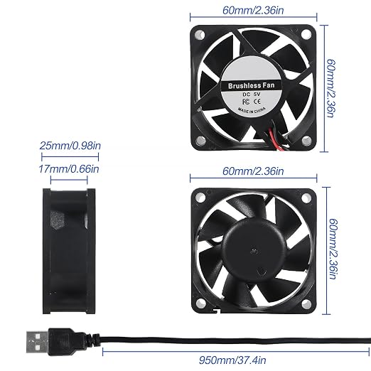 UMLIFE 4-Pack Quiet 60mm USB Fan Dual-Ball Bearings, 60mm x 60mm x 25mm 5V - Image 4