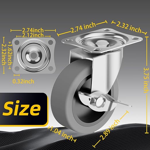 3 Inch Caster Wheels, Casters Set of 4, Heavy Duty Caster - Image 3