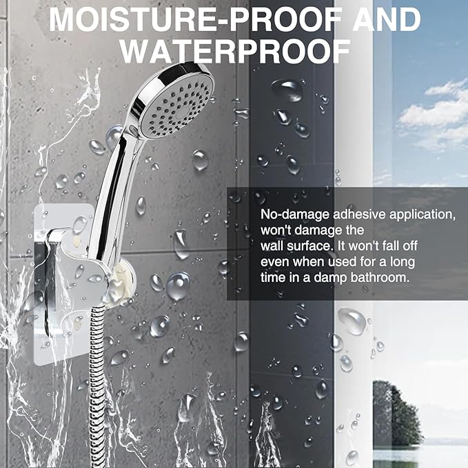 4PCS Shower Head Holder Strong Adhesive Adjustable, Waterproof Shower Hand Held Sprayer Holder Wall Mount