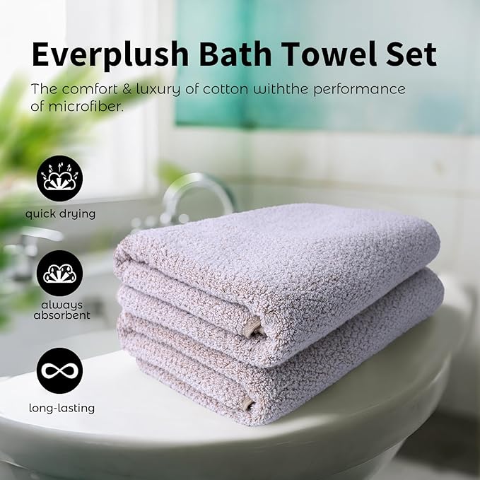 Everplush Diamond Collection Oversized Bath Towel – 2 Pieces, Super Soft & Highly Absorbent, Quick-Drying & Extra Large. Perfect for Bathroom, Pool, Swimming Use.(Brown, 30" x 56" 2PK)