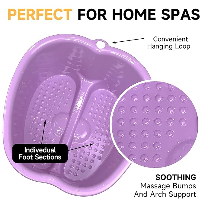 Foot Soaking Bath Basin, Large Size Feet Massager Tub, At Home Spa Pedicure Treatment (Purple)