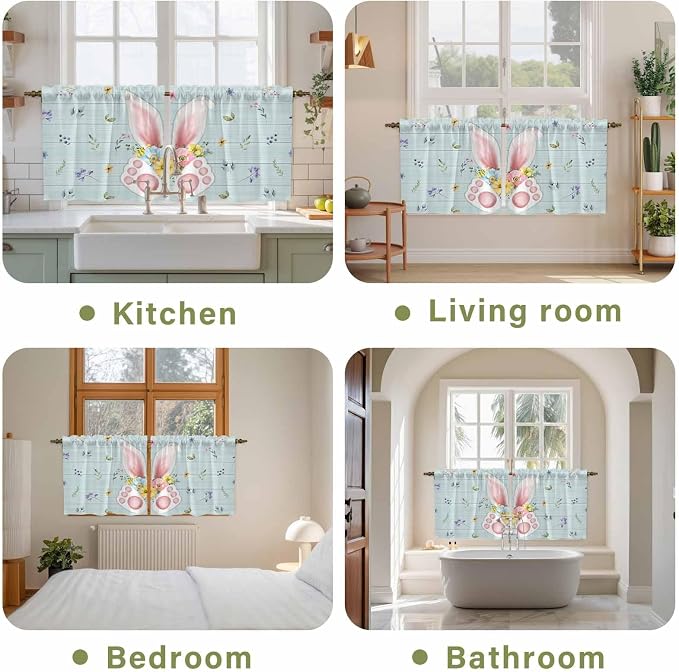 Easter Kitchen Tier Curtains 36 Inch Long 2 Panel Set, Rod Pocket Half Window - Image 8