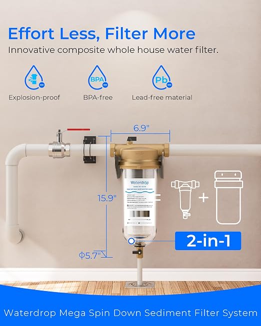 Waterdrop Mega Spin Down Sediment Filter, Reusable Whole House Water Filter - Image 2