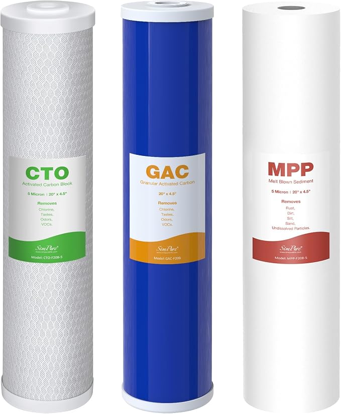 SimPure Whole House Water Filter Cartridges 5 Micron 20" x 4.5" PP+GAC+CTO by SimPure_Water