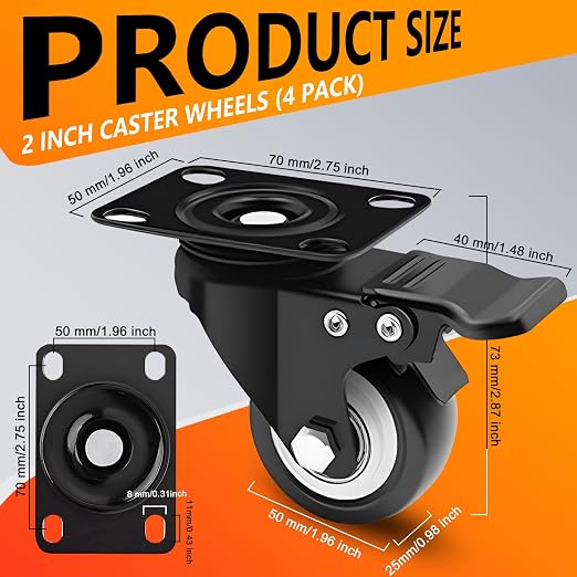 2 Inch Heavy Duty Casters 4 Sets of - Image 2