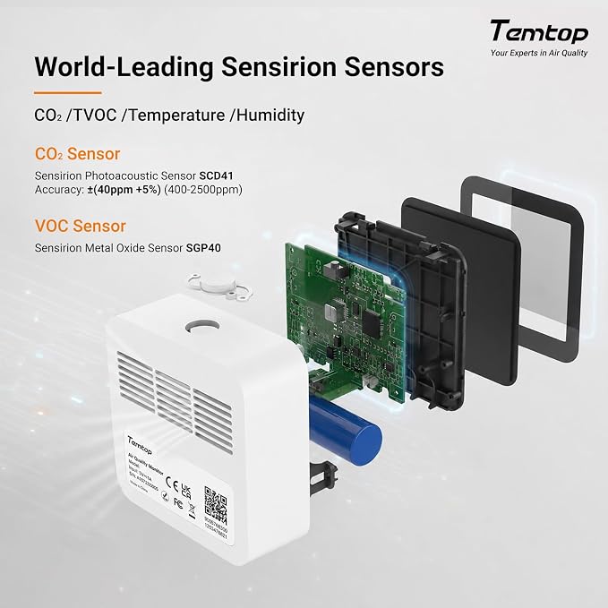 Temtop M10+ 6-in-1 CO2 Meter & Indoor Air Quality Monitor | PM2.5, E-Ink Display - Image 3