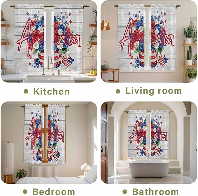 Independence Day Window Curtains 63 Inch Long 2 Panel Set, Rod Pocket Bedroom - Image 8