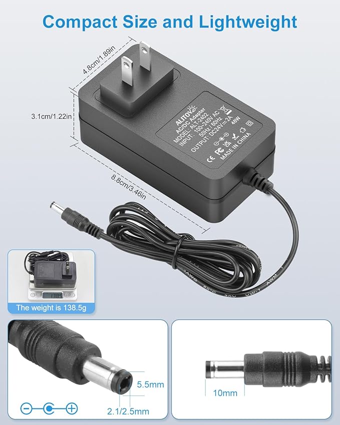 ALITOVE 24 Volt Power Supply 2A 48W 24V Transformer Power Cord AC to DC Adapter - Image 3