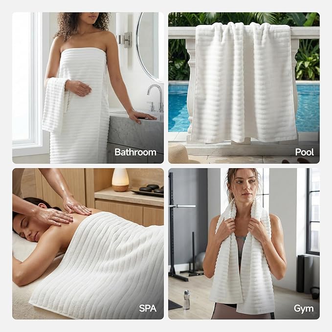 REDKISS 2 Pack Large Bath Towels 31×63 inches, 100% Cotton, Super Soft and Absorbent, Quick-Dry Towels, Perfect for Bathroom,Plush Shower Towels-White