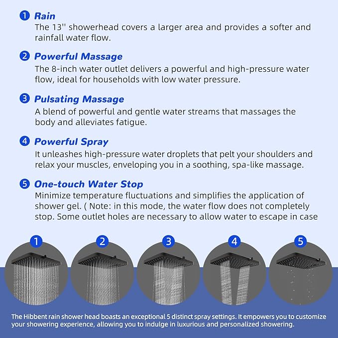 Hibbent 5-spray Filtered Rainfall Shower Head Combo, High Pressure 13'' Showerhead with 10 Spray Modes Handheld, All Metal 3 way Diverter Shower Arm, 71'' Hose and Holder, Oil-Rubbed Bronze