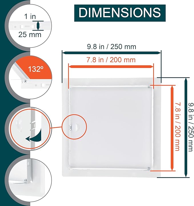 8" x 8" White Metal Access Panel for Drywall - Service Shaft Door Panel for Plumbing, Electricity, Heating, Alarm Wall Access Hole Cover