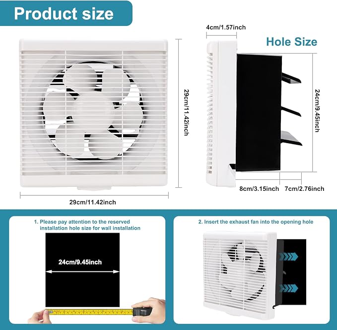 8 Inch Exhaust Fan with Mesh, Through-Wall Window Ventilation Fan, 110V Shutter - Image 2