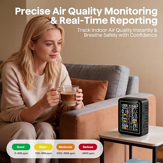 Air Quality Monitor Indoor, 10-in-1 Portable Smart Air Quality Tester - Image 4