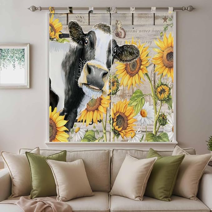 Yellow Sunflowers Bathroom Curtains 63 Inch Length, Window Curtains Tab Top - Image 9