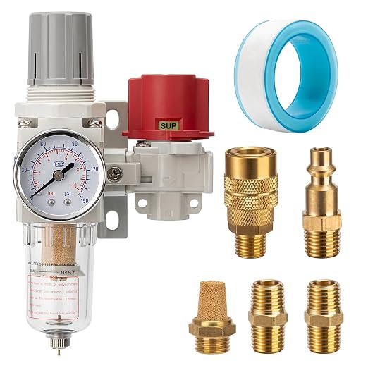 Pneumatic Air Compressor Filter Regulator Combo 1/4" NPT 0-150 PSI, Pressure by LNCHKA