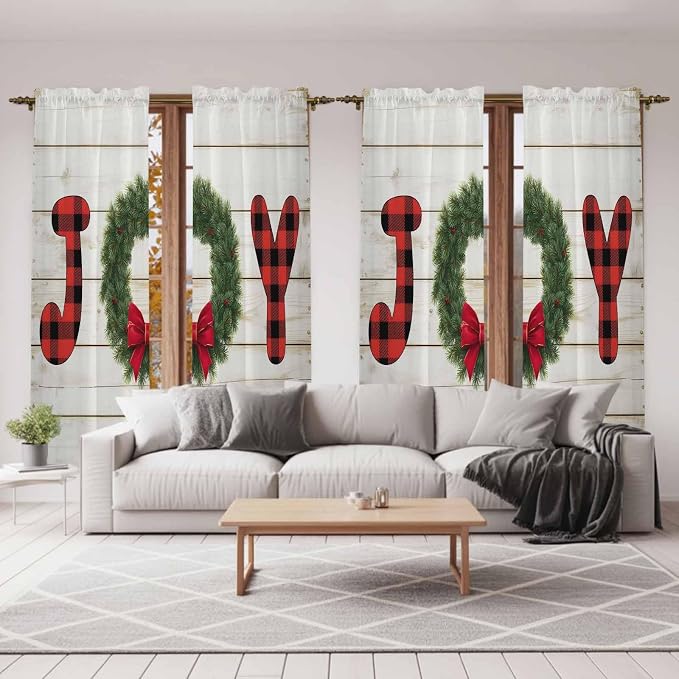 Christmas Wreaths Window Curtains 72 Inch Long 2 Panel Set, Rod Pocket Long - Image 7