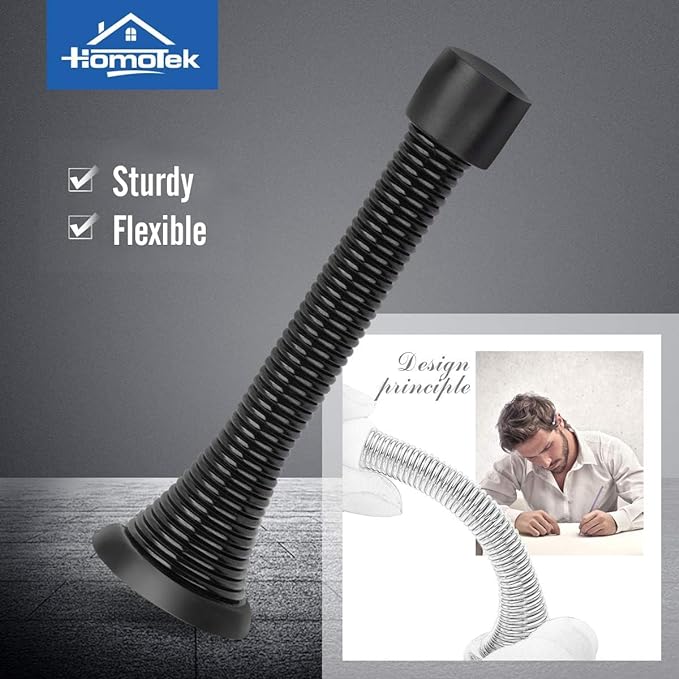 HOMOTEK 30 Pack Black Spring Door Stops,3-1/8" Heavy Duty Door Stop - Flexible Spring Door Stopper with Low Mounted Black Rubber Bumper Tips