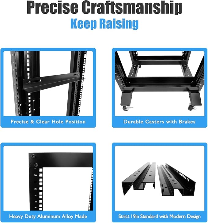 Raising Electronics Server Rack Open Frame Rack 4 Post 19 inch Adjustable - Image 4