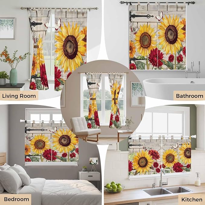 Red Yellow Sunflowers Kitchen Curtains 36 Inch Length, Small Window Curtains - Image 7