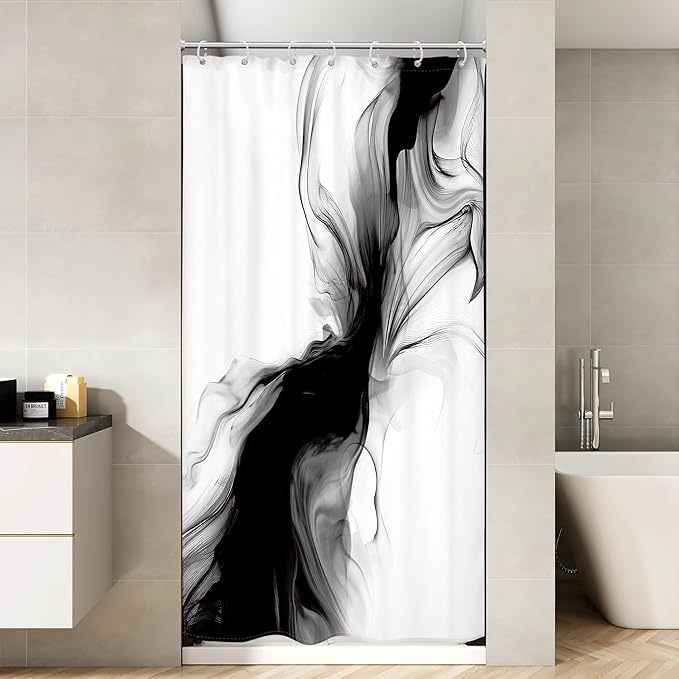 Cinbloo Black and White 54Wx78H Shower Curtain Marble Abstract Modern Minimalist Ombre Grey Elegant Ink Texture Neutral Simple Aesthetic Bathroom Curtain Set Man Bath Bathroom Accessories Decor