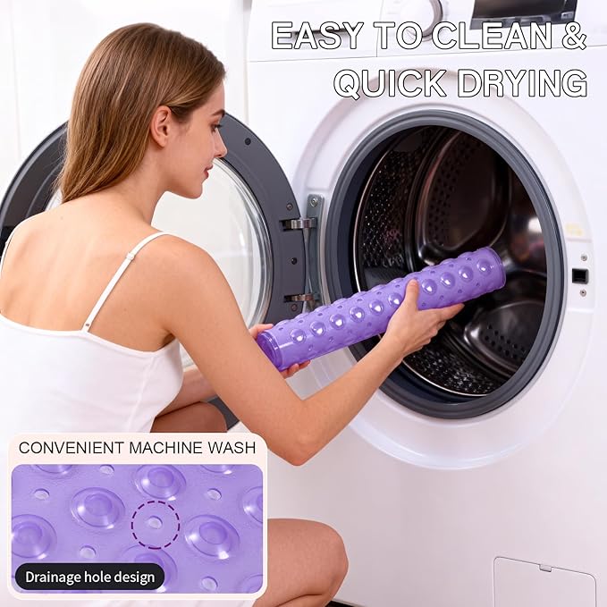 Anti-Slip Bathtub Shower mat, 20.8×20.8（Approximately 53×53cm） inch Soft Oversized Machine Washable Non-Slip Bathtub mat with Drainage Holes, Bathroom Floor Suction Cup.（1- Clear Purple）