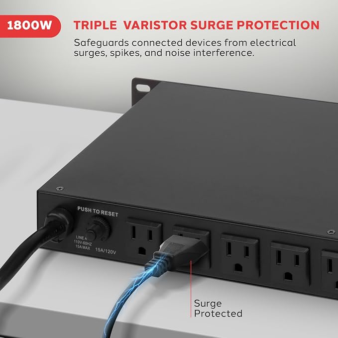 Pyle 1800W 8-Outlet Rack Mount Power Conditioner - 15 Amp Surge Protector - - Image 4