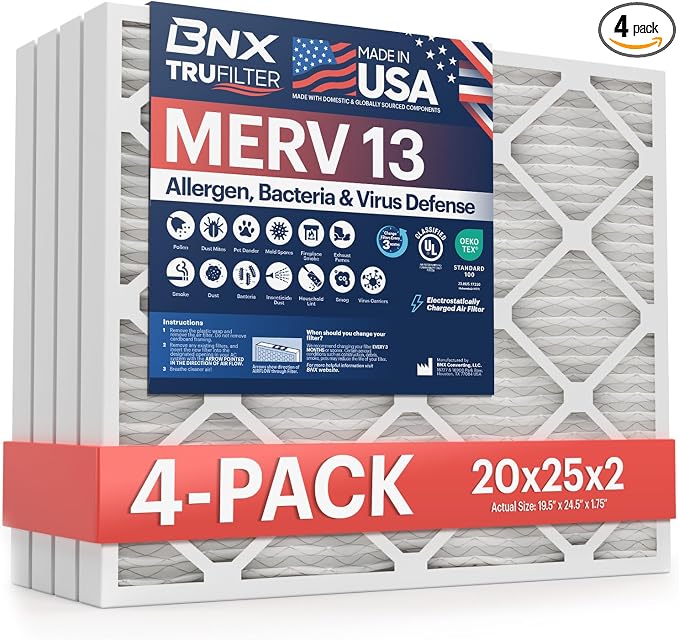 BNX TruFilter 20x25x2 MERV 13 AC Furnace Air Filter by BNX