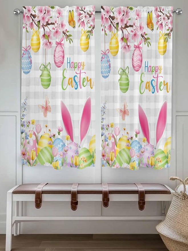 Happy Easter Living Room Curtains 72 Inches length, Spring Watercolor Bunny - Image 4