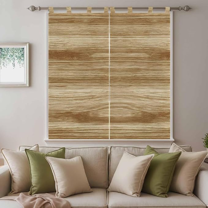 Light Brown Wood Grain Bathroom Curtains 63 Inch Length, Window Curtains Tab Top - Image 9