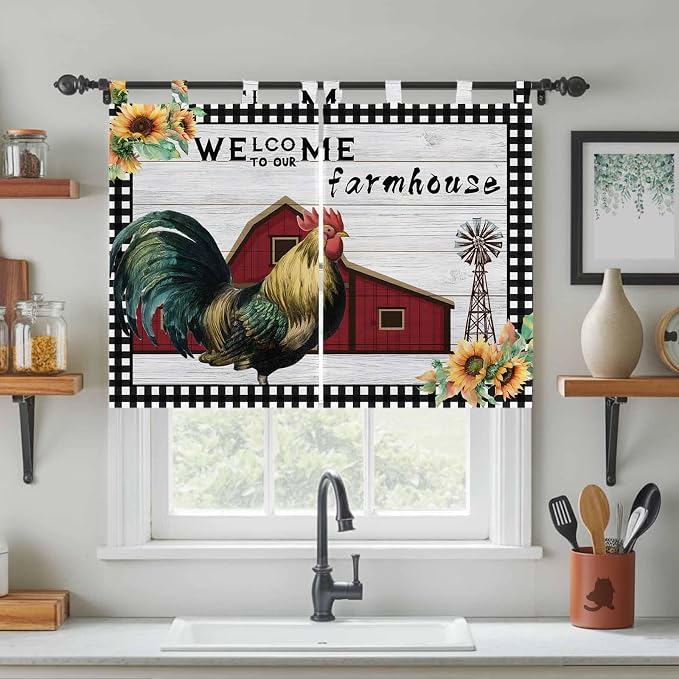 Farmhouse Rooster Bedroom Curtains 63 Inch Length, Window Curtains Tab Top - Image 3