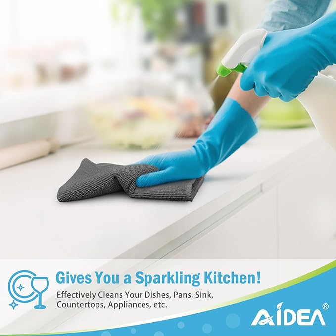 AIDEA Microfiber Cleaning Cloth-12PK, Soft Microfiber Towels for Cars, Absorbent Cleaning Rags, Lint-Free Streak-Free Wash Cloths for House, Kitchen, Window(12in.x12in), Grey