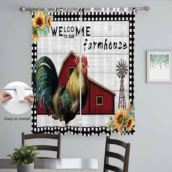 Farmhouse Rooster Living Room Curtains 96 Inch Length, Window Curtains Tab Top - Image 4