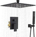 Matte Black Full Body Rain Shower System 16 Inch Ceiling Mount Dual Function Shower Faucet System Set with Overhead Rainfall Shower and Handheld Spray, Pressure Balance Valve Kit and Trim