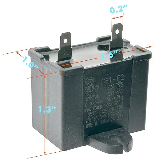 Refrigerator Run Capacitor C61-P2 12uF 210VAC, Replaces WR55X24064, WPW10662129 - Image 3