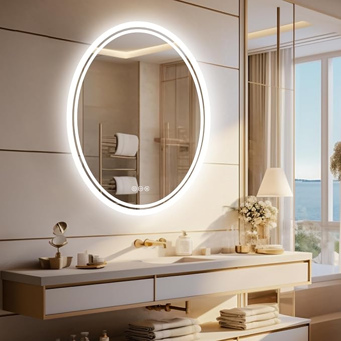 LUVODI Lighted LED Bathroom Mirror: 28”x20” Oval Anti-Fog Dimmable Wall Mounted by LUVODI