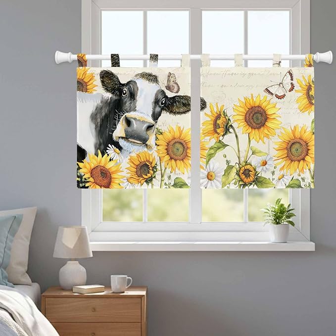 Yellow Sunflowers Kitchen Curtains 36 Inch Length, Small Window Curtains Tab Top - Image 9