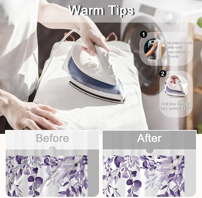 No Hook Shower Curtain and Liner Set, Light Purple Eucalyptus Floral Shower Curtains for Bathroom, Bath Curtain Sets with Snap in Liner, Waterproof with See Through Top Window, 71x74 Inches
