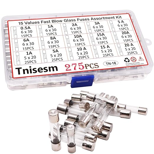 Tnisesm 275 Pcs Fast Blow Glass Fuses Assortment Kit 0.5A, 20A 15 Values 250V - Image 6