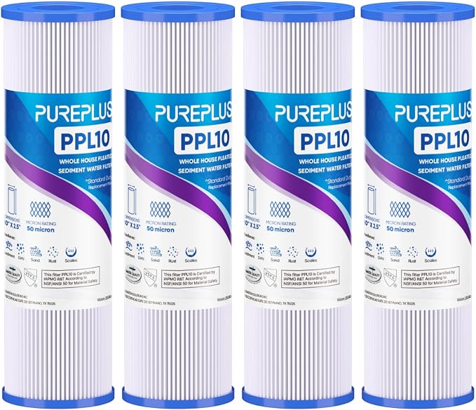 PUREPLUS 50 Micron 10"x2.5" Whole House Pleated Sediment Filter by PUREPLUS