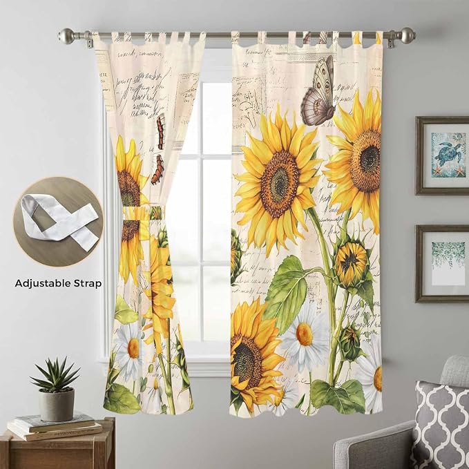 Yellow Sunflowers Living Room Curtains 84 Inch Length, Window Curtains Tab Top - Image 5