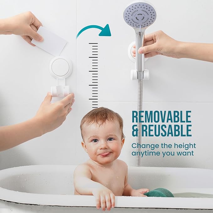 TAILI Shower Head Holder Suction Cup, handheld Shower Head Bracket, Height Angle Adjustable Wall Mounted, Bathroom Showerhead Holder No Drilling Removable Waterproof, White