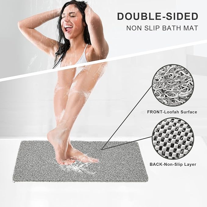 Non Slip Bathtub Mat, Anti Slip Bath Mat 0.6" Extra Thick, Quick Dry Bath Tub Anti Slip Shower Mat, Loofah Non-Slip Bath Mat for Tub Bathroom Pool Kitchen Entryway Home Hotel(Grey 16x27)