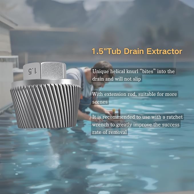 1.5" Tub Drain Extractor Bath Tub Drain Removal Tool with 1inch Socket Removes Old Broken Stubborn and Rusted Drains with Ease Strong Grab Plumbing